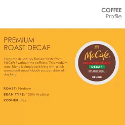 McCafe Premium Roast Decaf Coffee, Single Serve Keurig K-Cup Pods, Decaffeinated, 72 Count (6 Packs of 12)