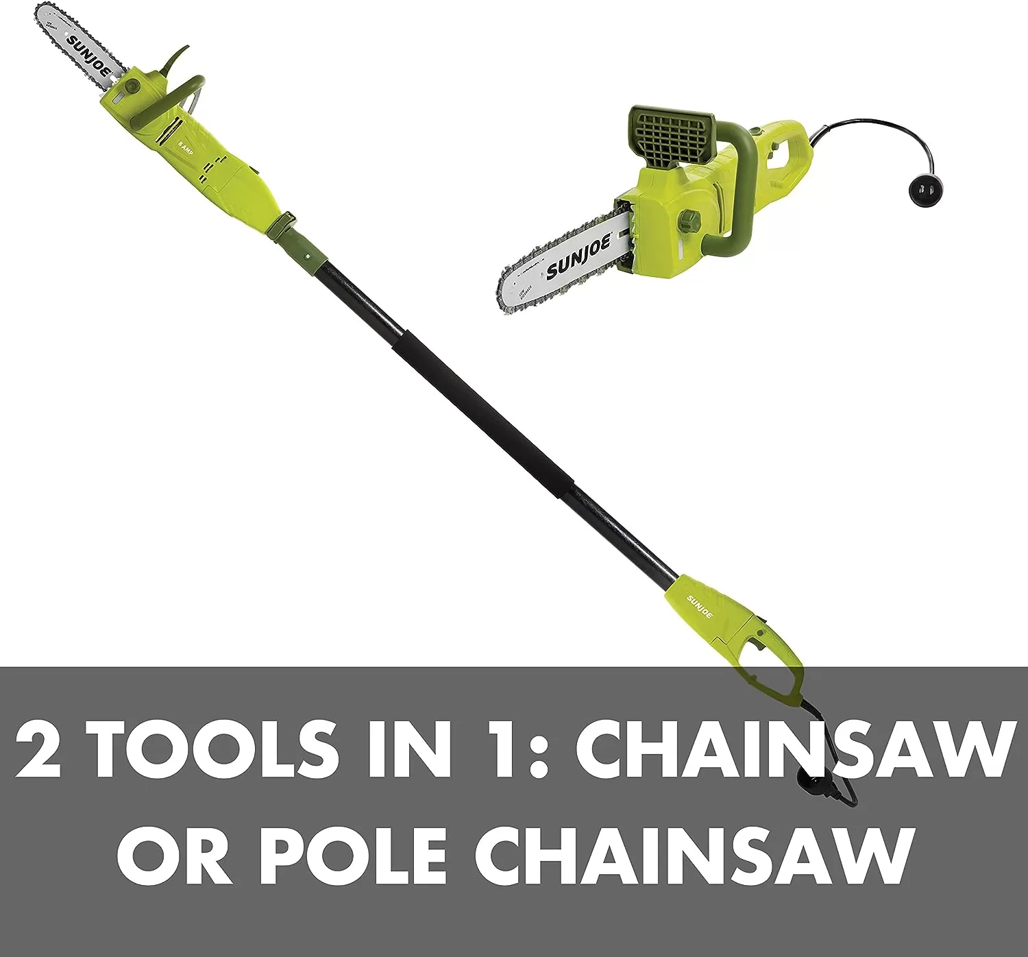 Sun Joe SWJ807E 10 inch 8.0 Amp Electric Convertible Pole Chain Saw, Green