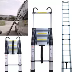 Telescoping Ladder 20FT Extension Ladder with 2 Detachable Hooks Aluminum Telescopic Ladder Collapsible Ladder, 330 Lb Capacity