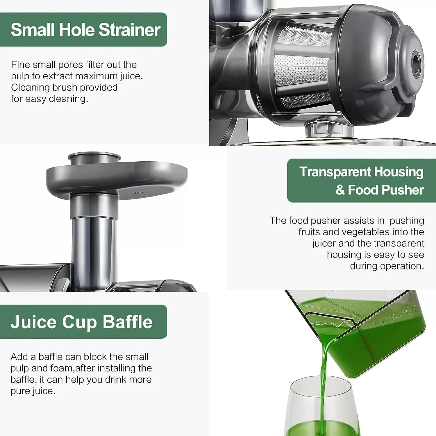 Aobosi Slow Masticating Cold Press Juicer, Quiet Motor, High Yield, Juice Jug & Brush, Gray