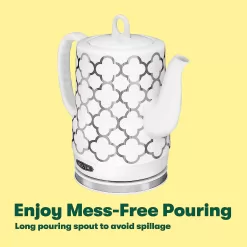 BELLA Electric Kettle & Tea Pot - Ceramic Water Heater, 1.2 Liter, Silver Tile Pattern
