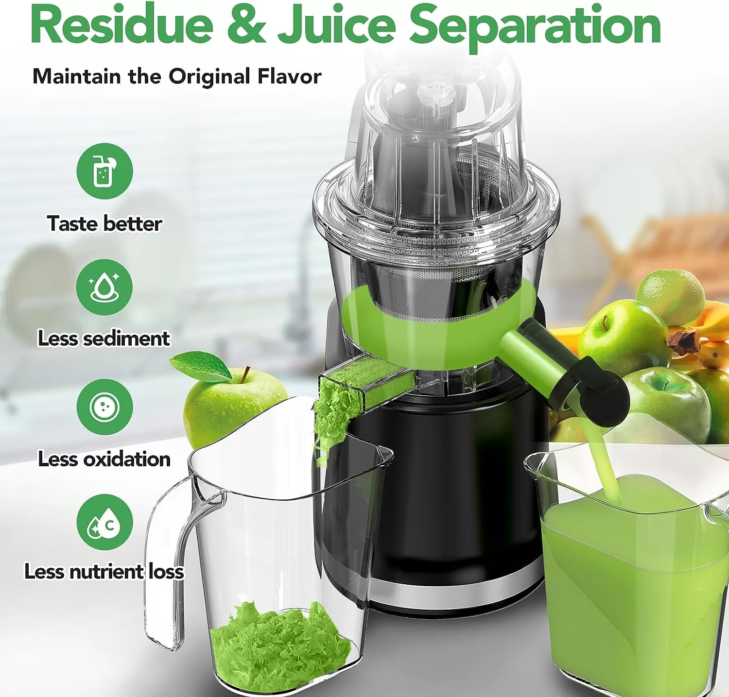 Aeitto Cold Press Whole Vertical Juicer, Slow Masticating, High Yield, BPA-Free, Black