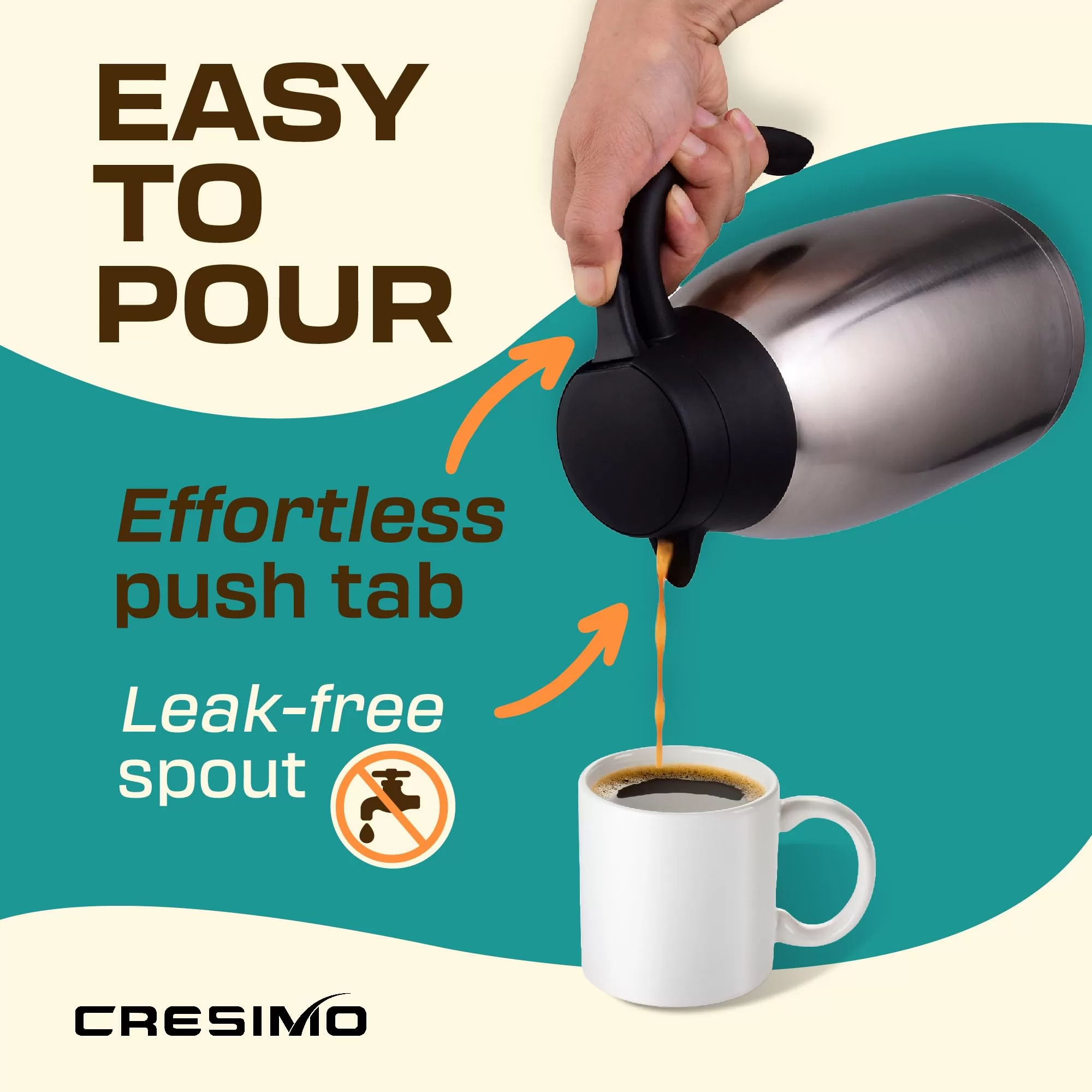 CRESIMO Thermal Coffee Carafe 68oz / 2L - 24 Hours Hot Beverage Dispenser, Insulated Stainless Steel Water Coffee Urn