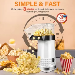 Vminno 1200W Fast Hot Air Popcorn Popper - 4.5 Quarts, Electric Popcorn Machine