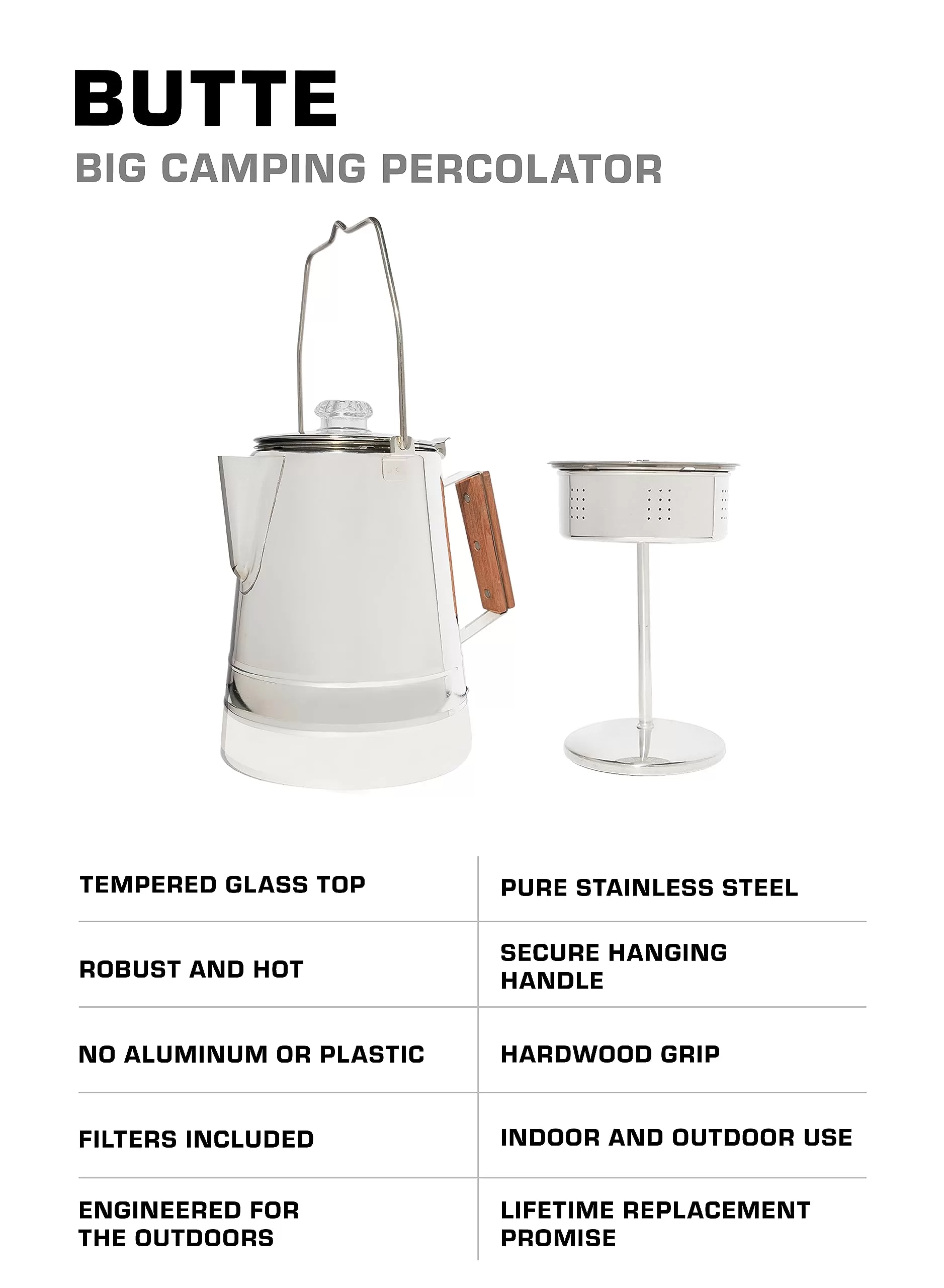 COLETTI Butte Camping Coffee Pot - Campfire Coffee Pot - Stainless Steel Coffee Maker for Outdoors or Stovetop (14 CUP)