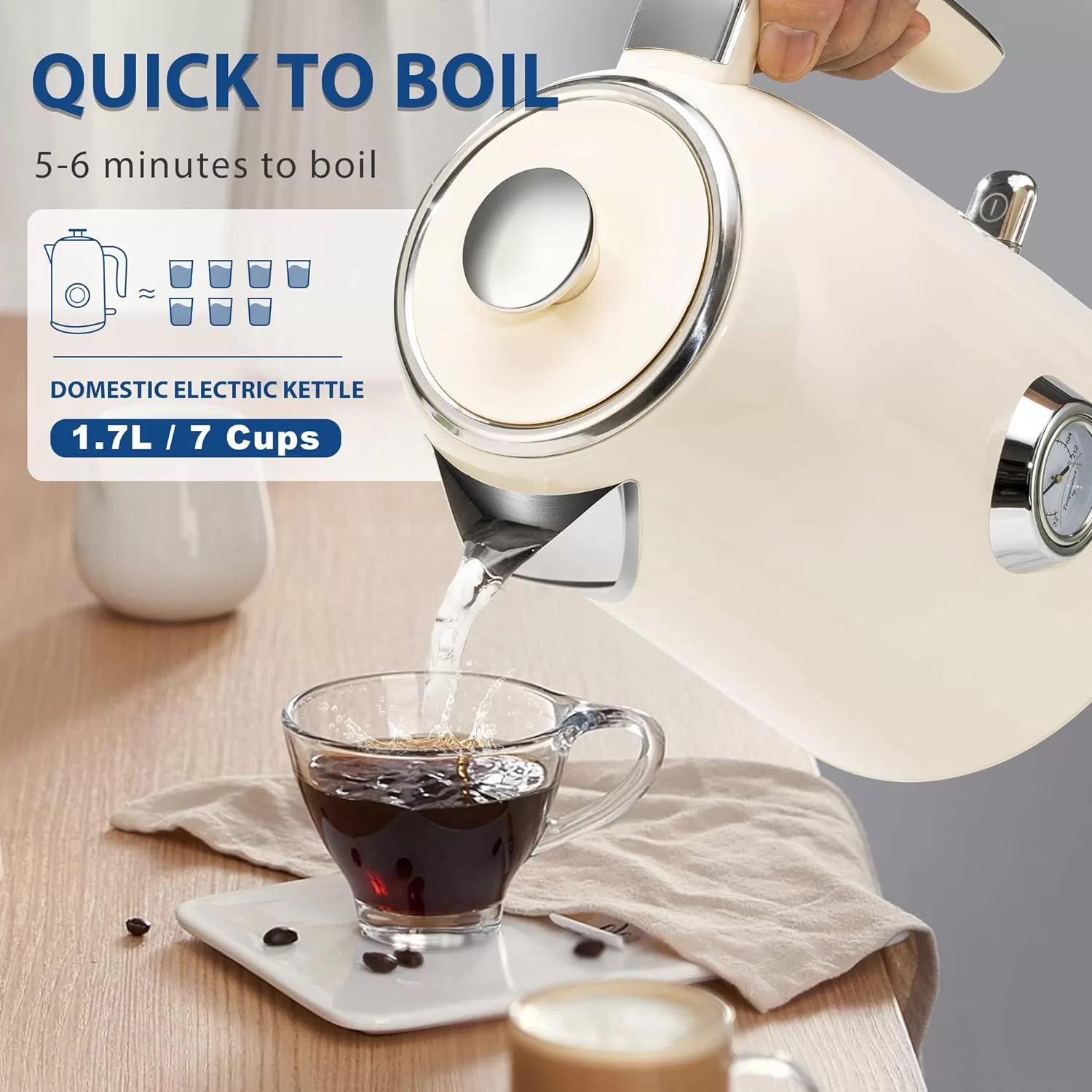 SULIVES Electric Kettle, 1.7L Stainless Steel Tea Kettle with Temperature Gauge
