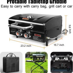 QuliMetal Table Top Grill Portable Griddle with Hood Non-Stick Flat Top Grill Griddle Propane Grill
