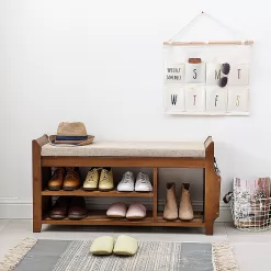 PETKABOO 2 Tier Shoe Bench, Shoe Rack with Hidden Drawer and Side Holder