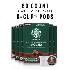 Starbucks Medium Roast K-Cup Coffee Pods — Mocha for Keurig Brewers — 6 boxes (60 pods total)