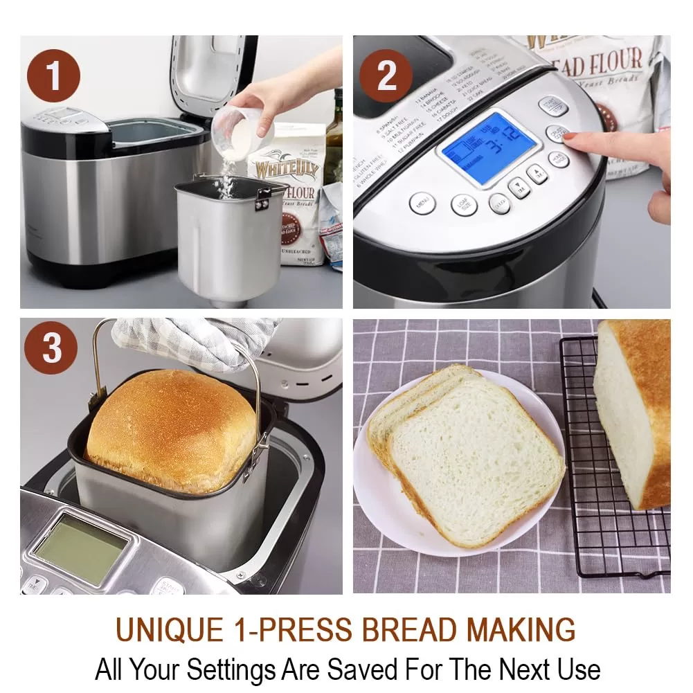 KITCHENARM 29-in-1 SMART Bread Machine with Gluten Free Setting 2LB 1.5LB 1LB Bread Maker Machine with Homemade Cycle