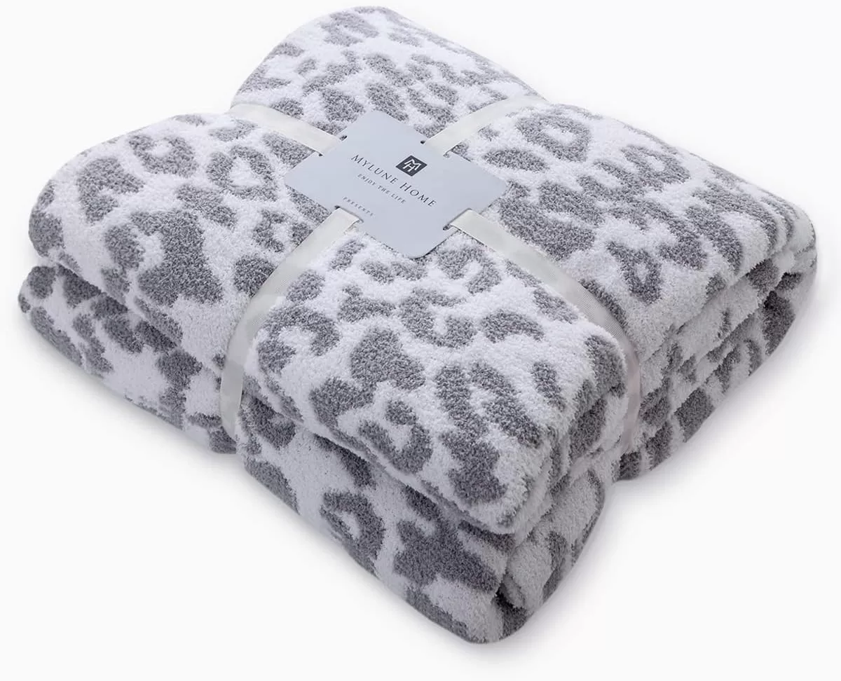 MH MYLUNE HOME Ultra Soft Micro Plush White Grey Leopard Blanket (51x63 inches)