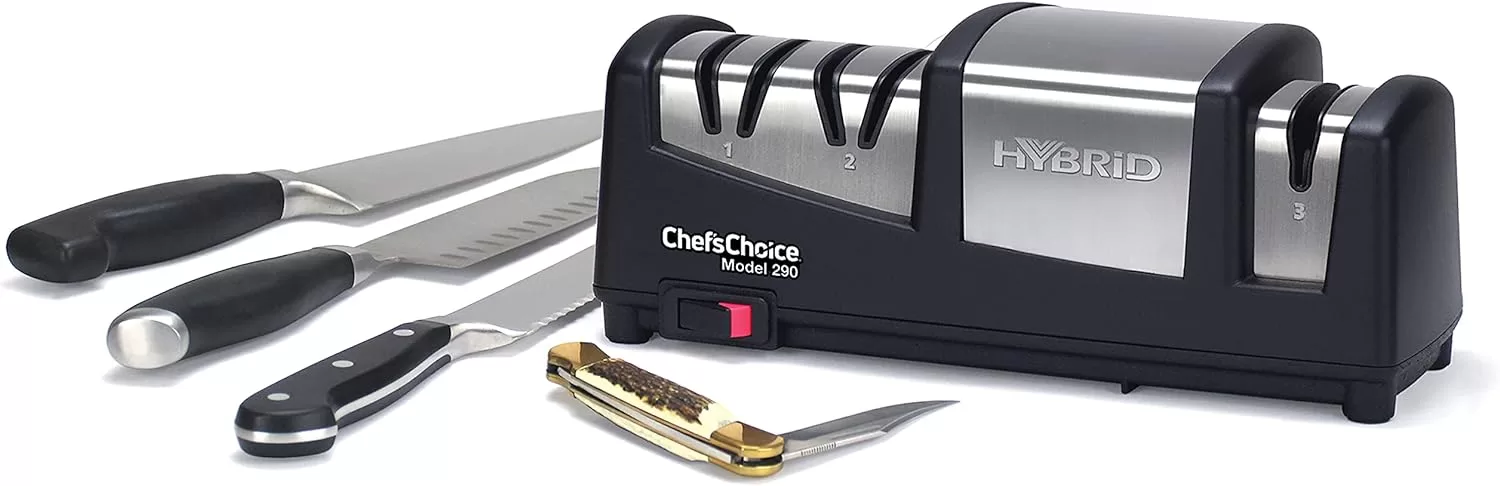 Chef’sChoice 290 Knife Sharpeners AngleSelect Hybrid 15 and 20-Degree Diamond Hone, 3-Stage, Black