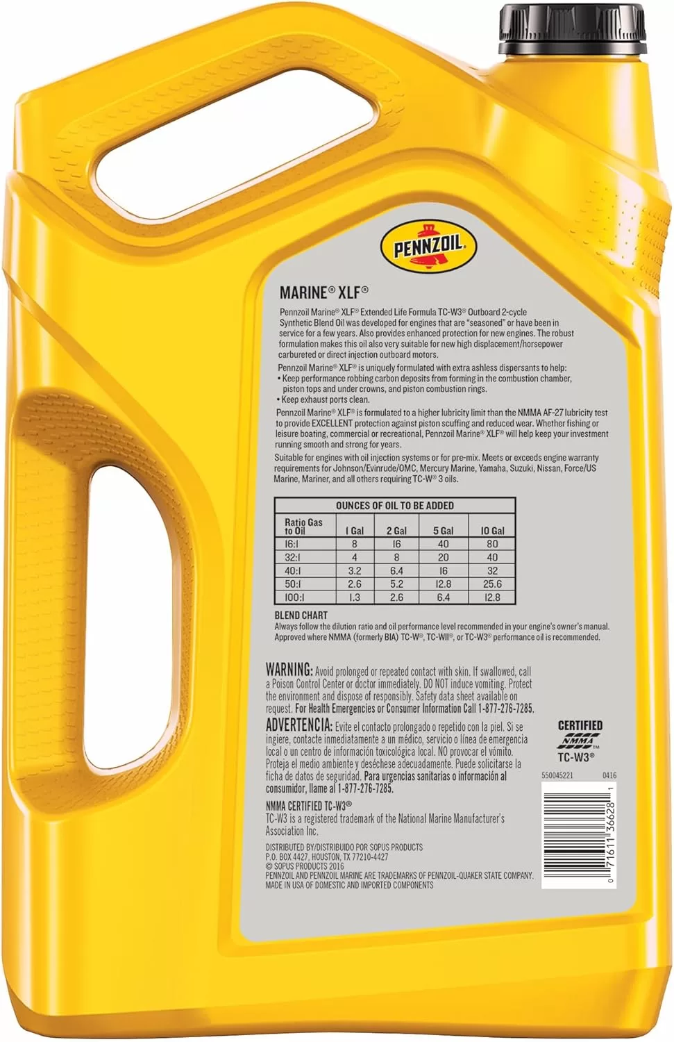 Pennzoil Marine XLF Marine Outboard Synthetic Blend Engine Oil (1-Gallon, Case of 3)