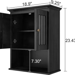 Treocho Wood Wall Cabinet Bathroom Medicine Cabinet Storage, Black