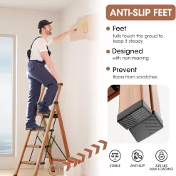 4 Step Ladder, Folding Step Stool with Convenient Handgrip, 330 lbs Capacity