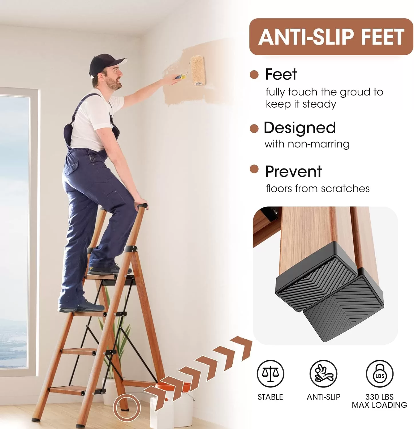4 Step Ladder, Folding Step Stool with Convenient Handgrip, 330 lbs Capacity