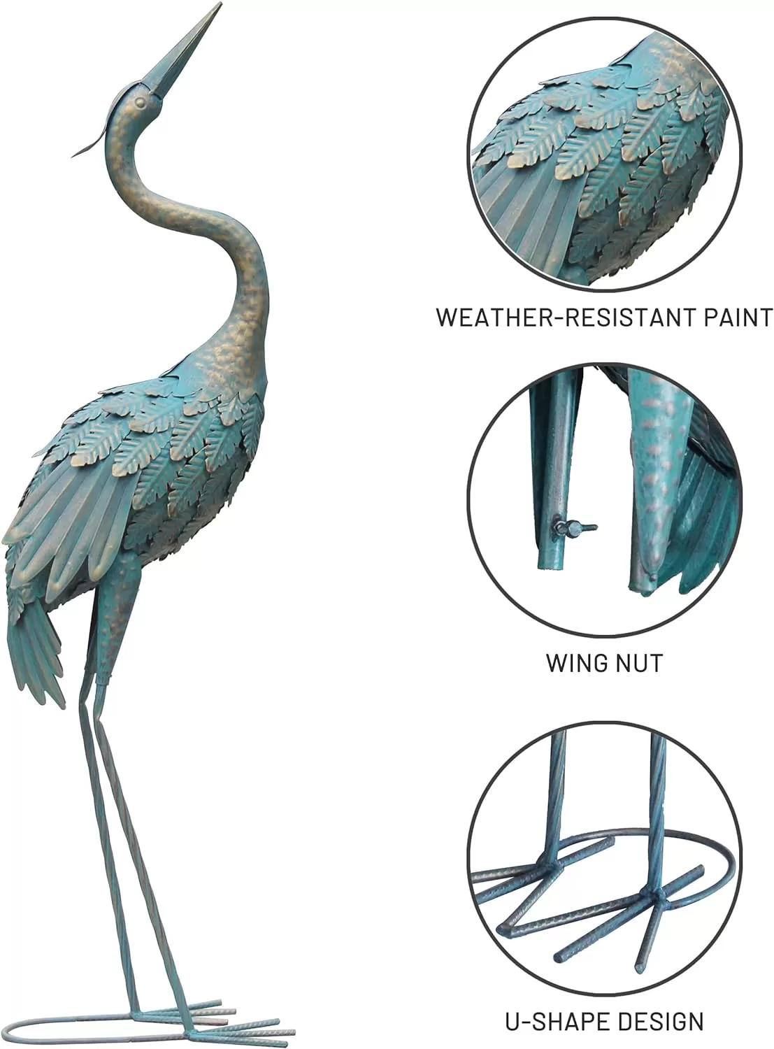 Oritty 33-37 Inch Metal Crane Garden Statue Décor, Bird Garden Sculpture & Statues, Set of 2
