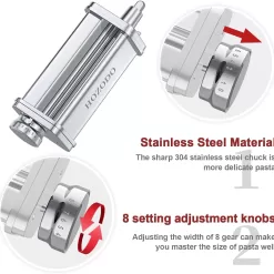 Pasta Attachment for KitchenAid Mixer, Includes Pasta Sheet Roller, Spaghetti Fettuccine Cutter, 3Pcs for Pasta Attachment by HOZODO