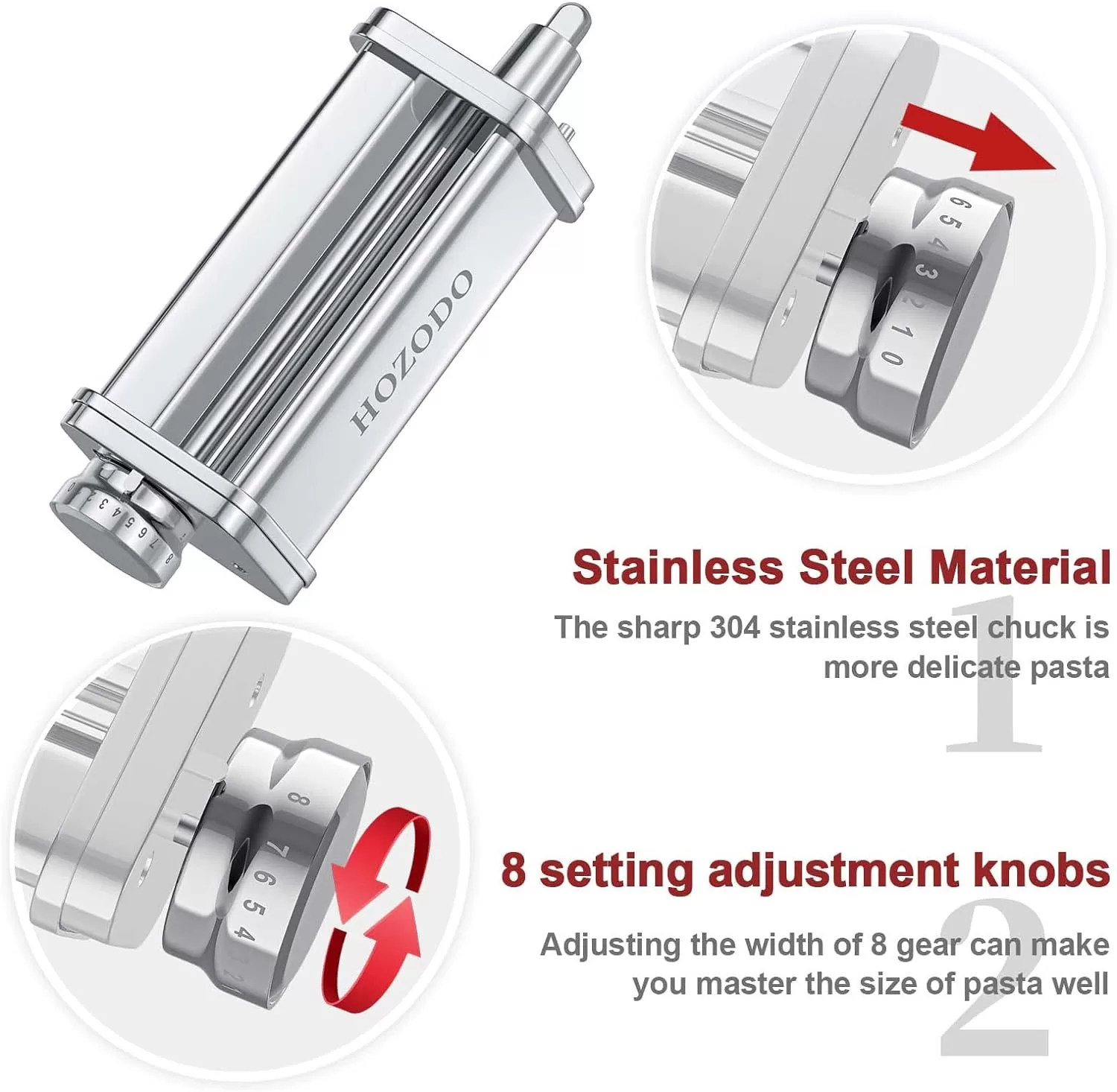 Pasta Attachment for KitchenAid Mixer, Includes Pasta Sheet Roller, Spaghetti Fettuccine Cutter, 3Pcs for Pasta Attachment by HOZODO