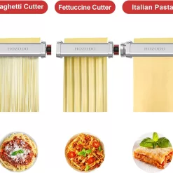 Pasta Attachment for KitchenAid Mixer, Includes Pasta Sheet Roller, Spaghetti Fettuccine Cutter, 3Pcs for Pasta Attachment by HOZODO