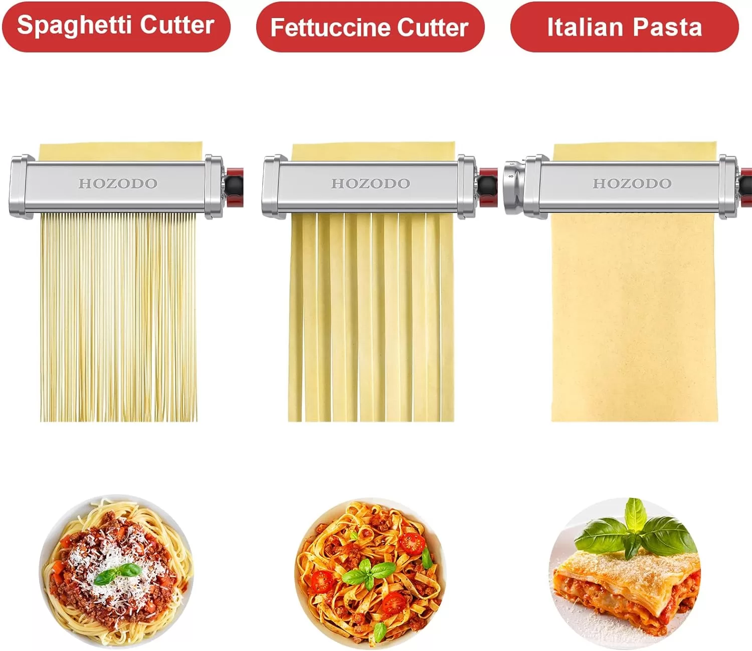 Pasta Attachment for KitchenAid Mixer, Includes Pasta Sheet Roller, Spaghetti Fettuccine Cutter, 3Pcs for Pasta Attachment by HOZODO