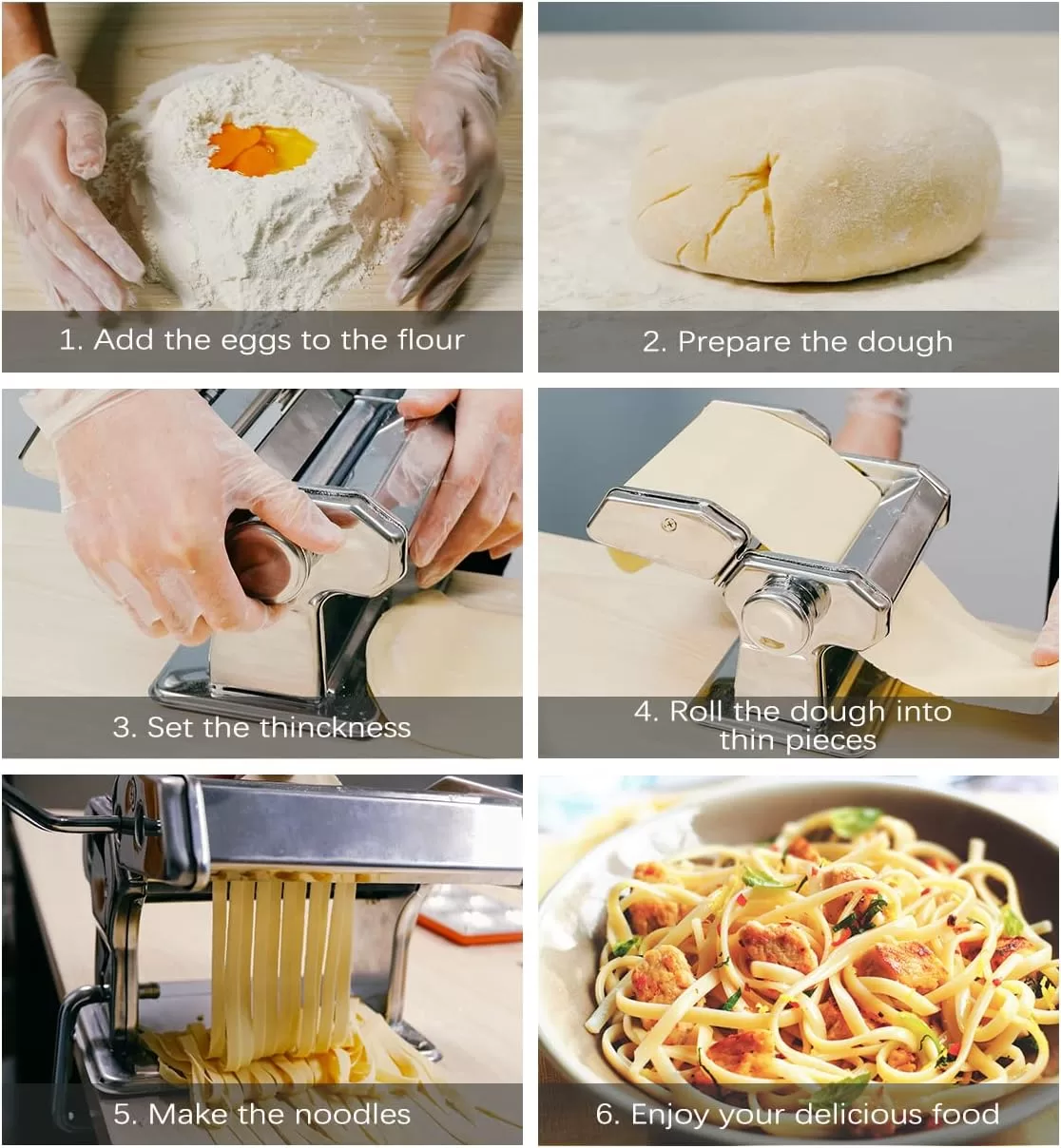 MZTOGR Pasta Maker Machine, Set of 6 Piece 150mm Steel Noodle Maker Machine