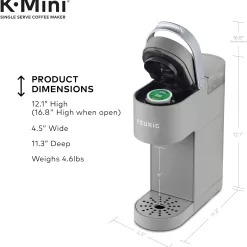 Keurig K-Mini Single Serve Coffee Maker, Studio Gray, 6 to 12 oz. Brew Sizes