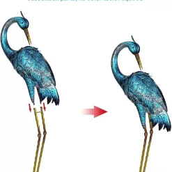 Kircust Garden Sculpture & Statues, Blue Heron Lawn Ornaments Standing Metal Crane Yard Art Large Size Bird Decoy, Set of 2