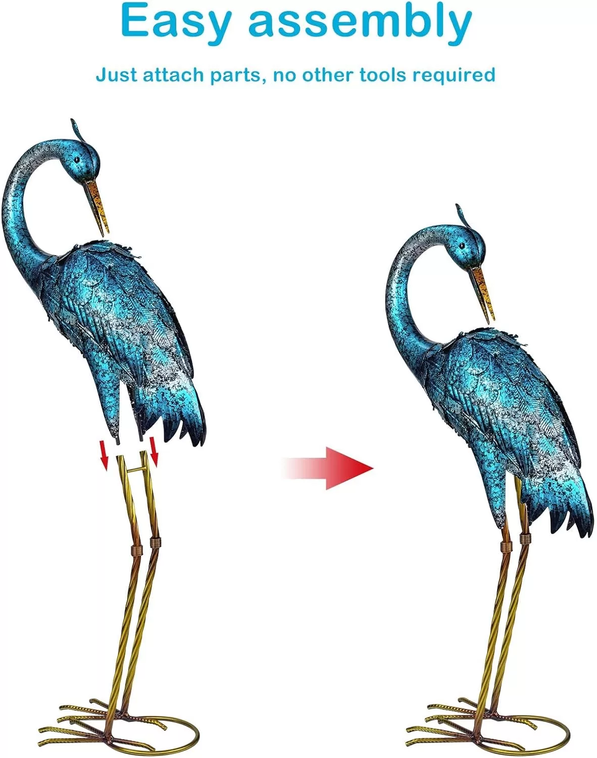 Kircust Garden Sculpture & Statues, Blue Heron Lawn Ornaments Standing Metal Crane Yard Art Large Size Bird Decoy, Set of 2