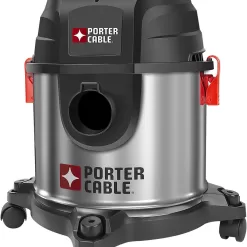 PORTER-CABLE Wet/Dry Vacuum 4 Gallon 4HP Stainless Steel Light Weight Portable, Silver+Red
