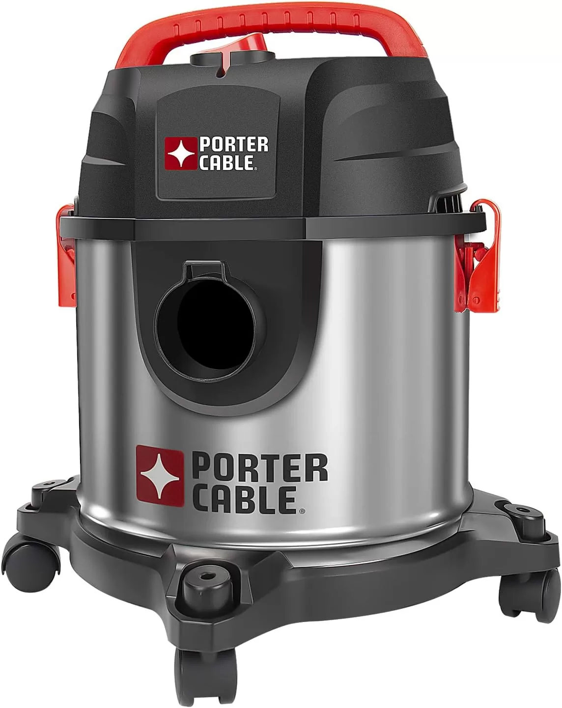 PORTER-CABLE Wet/Dry Vacuum 4 Gallon 4HP Stainless Steel Light Weight Portable, Silver+Red