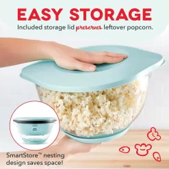 DASH SmartStore Deluxe Stirring Popcorn Maker, Hot Oil Electric Popcorn Machine, 24 Cups – Aqua