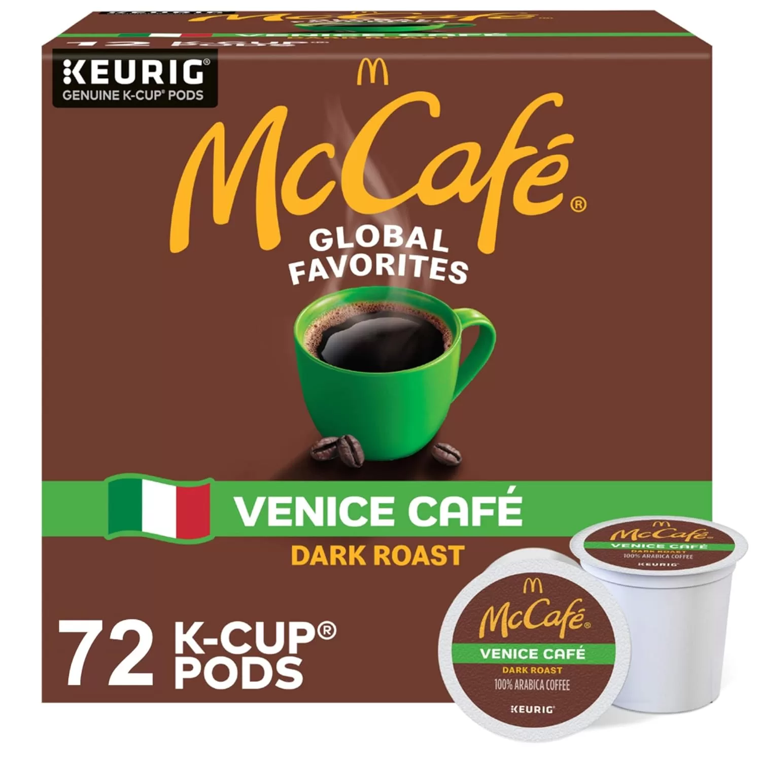 McCafe Venice Cafe, Single Serve Coffee Keurig K-Cup Pods, Dark Roast Coffee, 72 Count (6 Packs of 12)