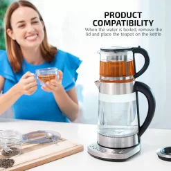 OVENTE Glass Electric Kettle Hot Water Boiler 1.7 Liter ProntoFill Tech Portable Kettle w/ Set Temperature Control