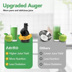 Aeitto Cold Press Whole Vertical Juicer, Slow Masticating, High Yield, BPA-Free, Black