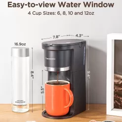 Famiworths Mini Coffee Maker Single Serve, Instant Coffee Maker One Cup for K Cup & Ground Coffee, Black
