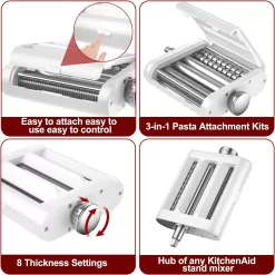 Pasta Maker 3-in-1 Attachment for KitchenAid Stand Mixers
