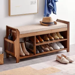 PETKABOO 2 Tier Shoe Bench, Shoe Rack with Hidden Drawer and Side Holder