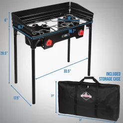 Hike Crew Cast Iron Double-Burner Outdoor Gas Stove | 150,000 BTU Portable Propane Cooktop w/Blue Flame Control