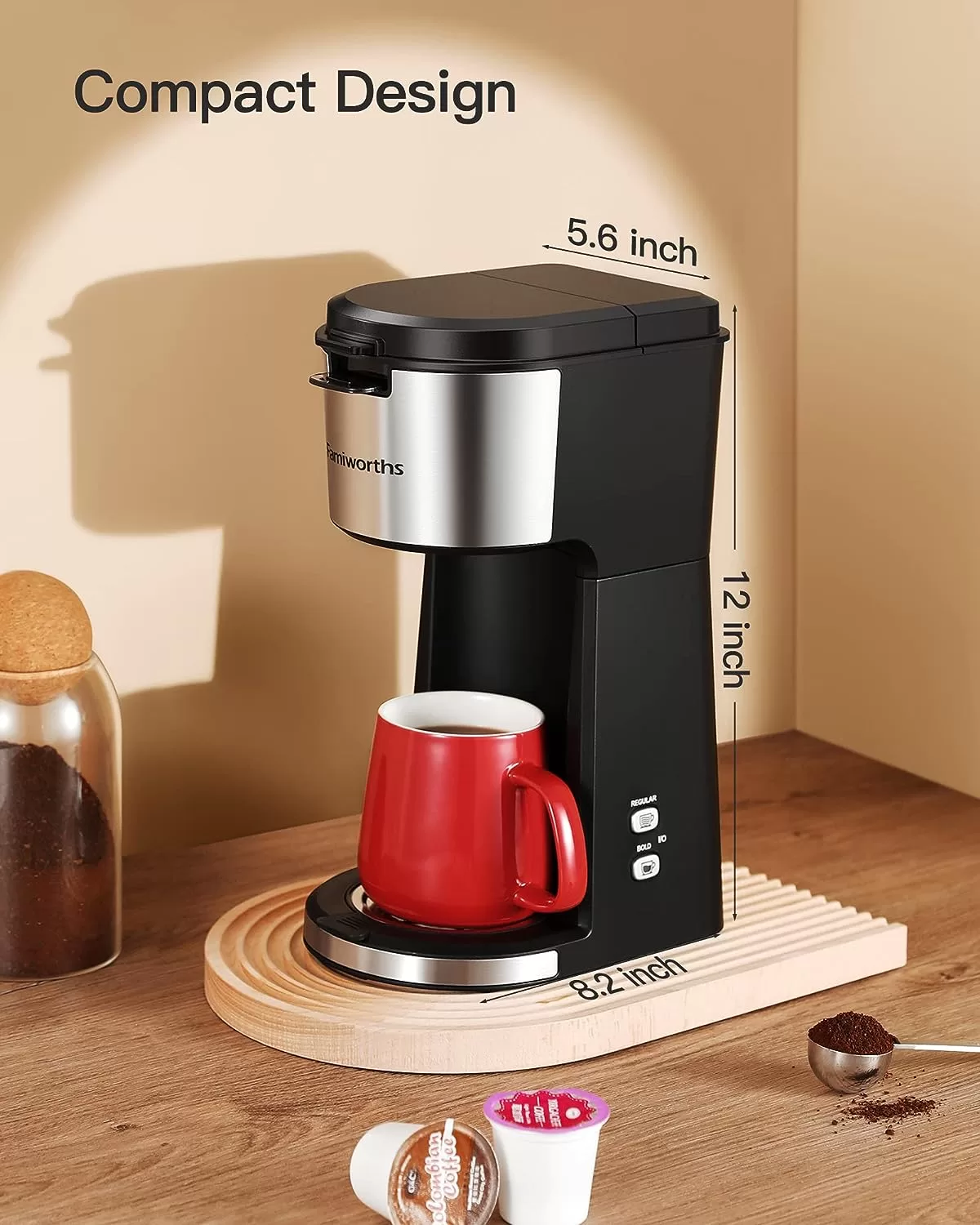 Famiworths Single Serve Coffee Maker, Classic Black