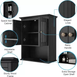 Treocho Wood Wall Cabinet Bathroom Medicine Cabinet Storage, Black