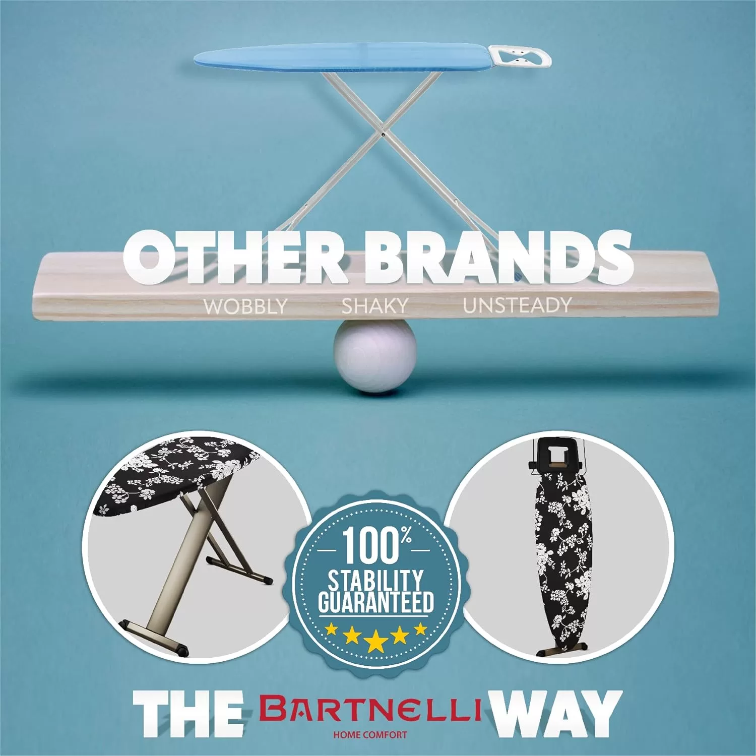 Bartnelli Pro Luxury Ironing Board - Extra Wide 51x19” with Heavy Duty Steam Iron Rest