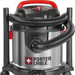 PORTER-CABLE Wet/Dry Vacuum 4 Gallon 4HP Stainless Steel Light Weight Portable, Silver+Red