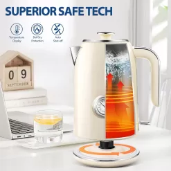 SULIVES Electric Kettle, 1.7L Stainless Steel Tea Kettle with Temperature Gauge
