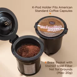 Famiworths Mini Coffee Maker Single Serve, Instant Coffee Maker One Cup for K Cup & Ground Coffee, Black