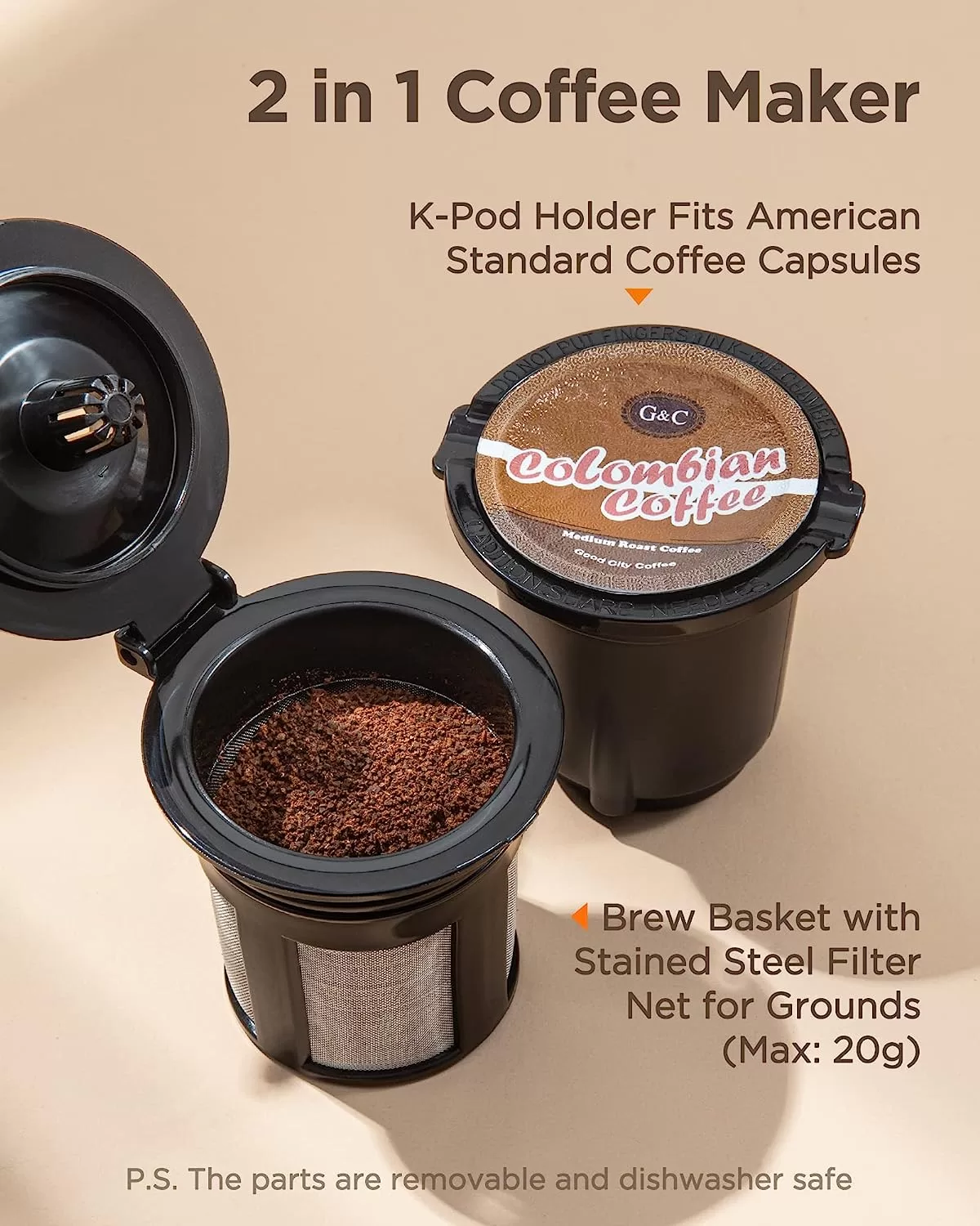 Famiworths Mini Coffee Maker Single Serve, Instant Coffee Maker One Cup for K Cup & Ground Coffee, Black