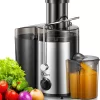 Qcen Juicer Machine, 500W Centrifugal Juicer Extractor with Wide Mouth 3” Feed Chute for Fruit Vegetable (Black)