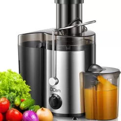 Qcen Juicer Machine, 500W Centrifugal Juicer Extractor with Wide Mouth 3” Feed Chute for Fruit Vegetable (Black)