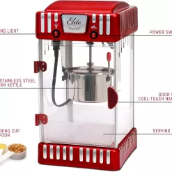 Elite Gourmet EPM-250 Maxi-Matic 2.5 Ounce Classic Carnival, Tabletop Kettle Popcorn Popper Machine, Red