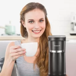 Famiworths Mini Coffee Maker Single Serve, Instant Coffee Maker One Cup for K Cup & Ground Coffee, Black